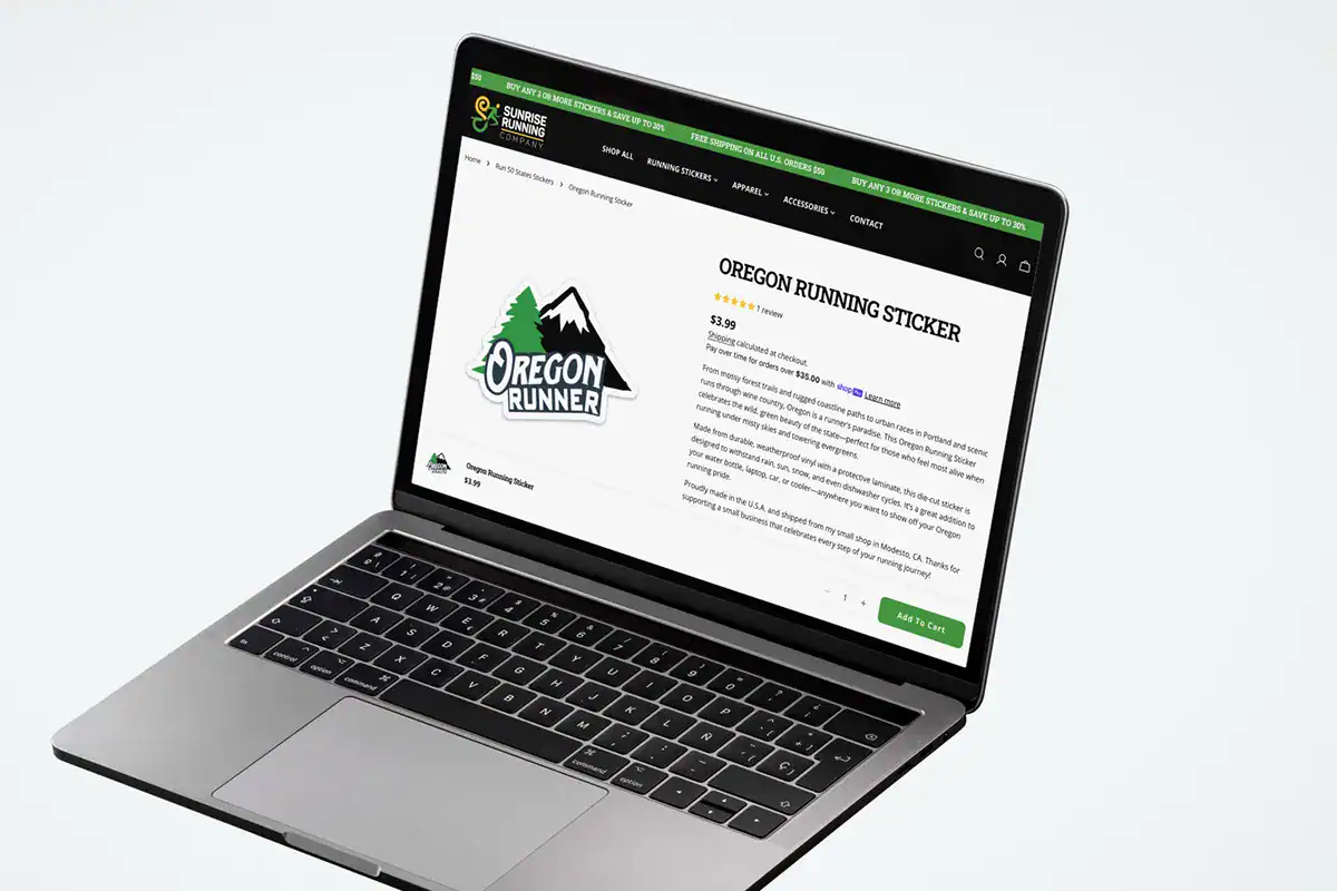 product on shopify website for sunrise running company