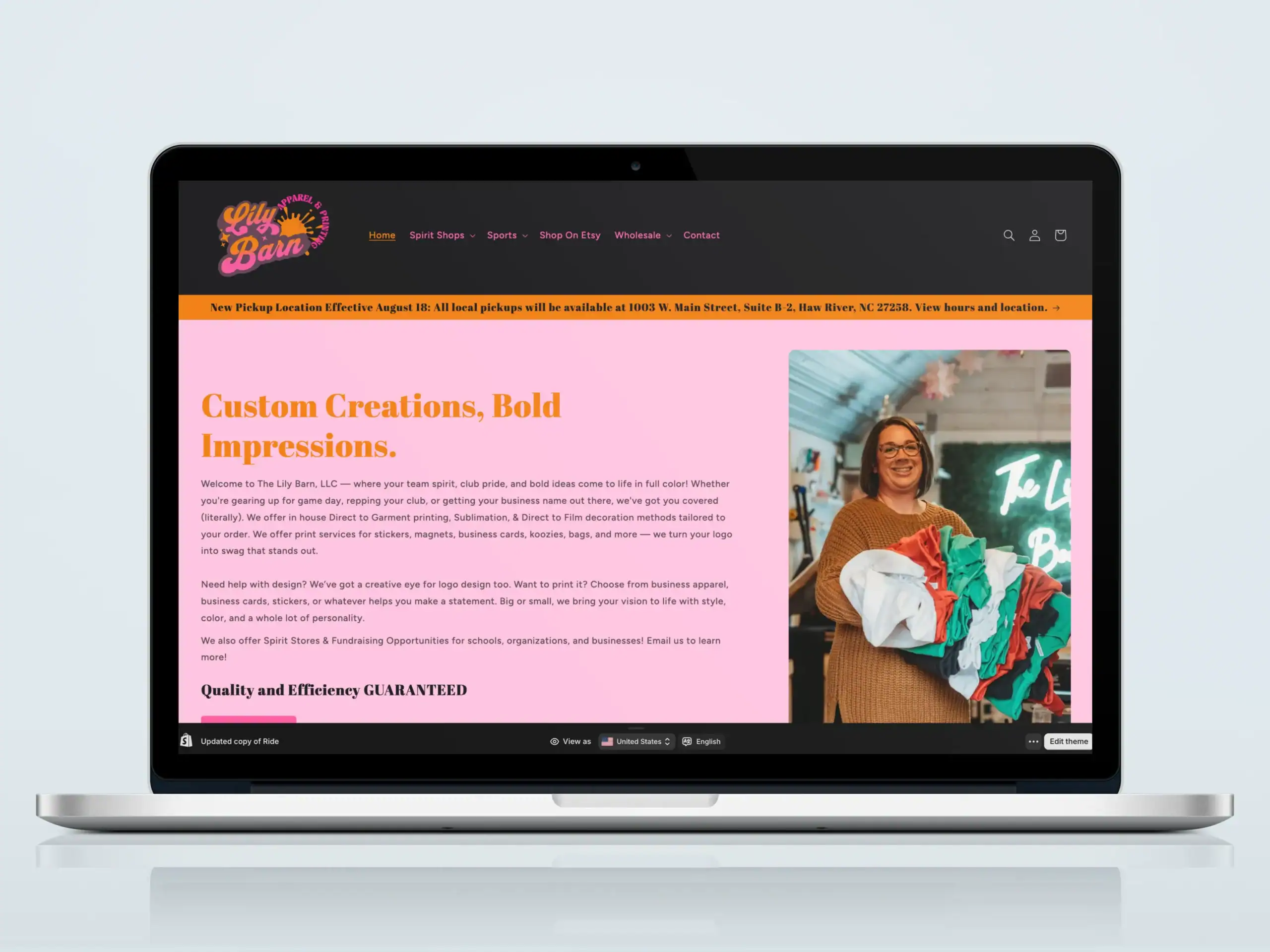 The Lily Barn website homepage displayed on laptop